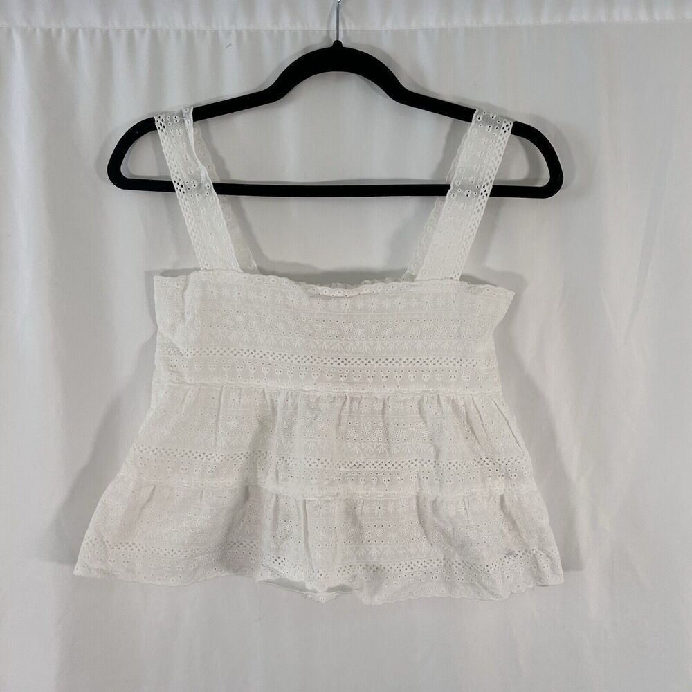 New Gianni Bini Tank Top Women's XS White Lace Sleeveless Semi Sheer 100% Cotton